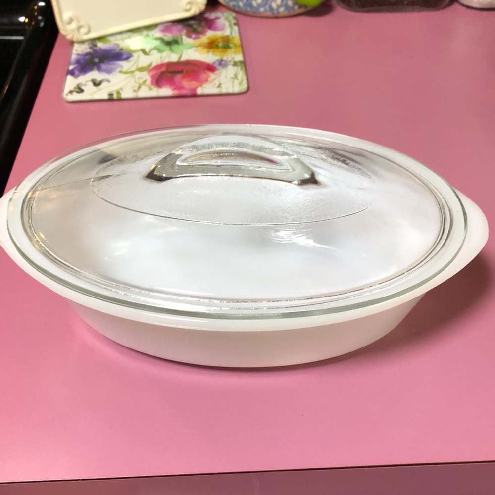 Vintage milk glass casserole dish